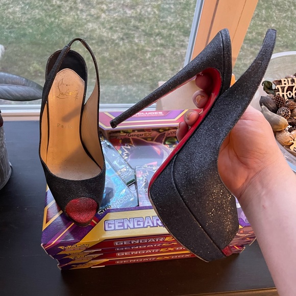 Christian Louboutin kate Lady peep toe GLITZY heel sz 8.5 39 - Picture 7 of 12